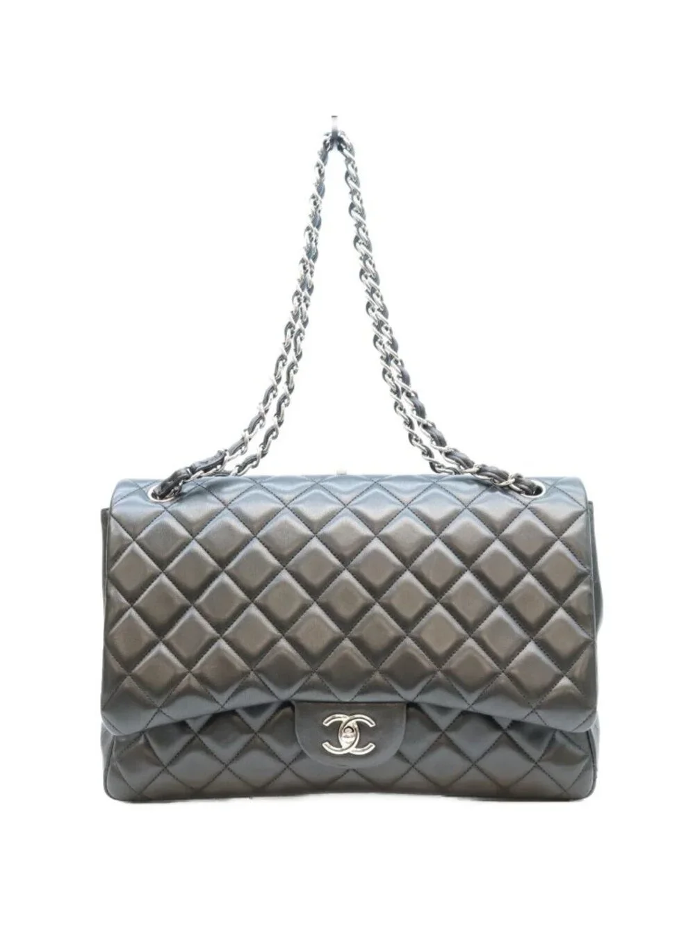 Chanel Black Lamb Silver Single Flap Maxi Quilted 34